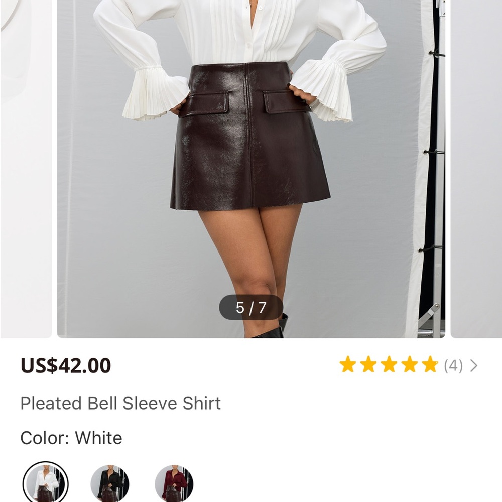 Elegant White Pleated Bell Sleeve Shirt
